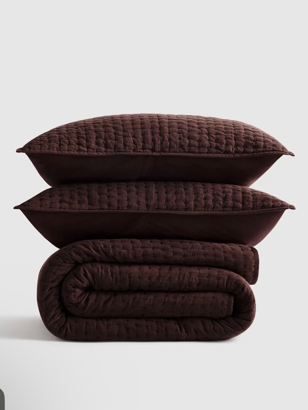 Quince European Linen Cotton Stitch Quilt Set in Espresso Queen 1367